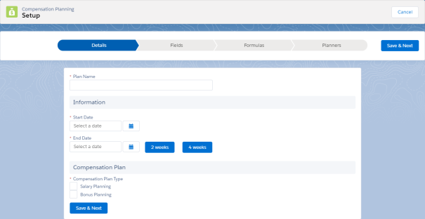 Screenshot: Compensation Plan setup page